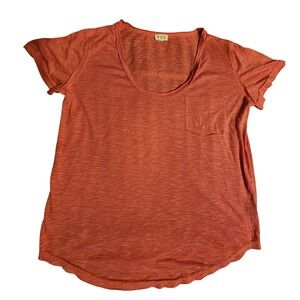 POL Women's Short Sleeve Top U Neck‎ Casual Pocket T-Shirt, Coral, Medium
